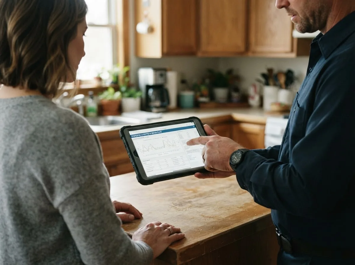 HVAC technician inspecting a heating & cooling system in East Boston, MA